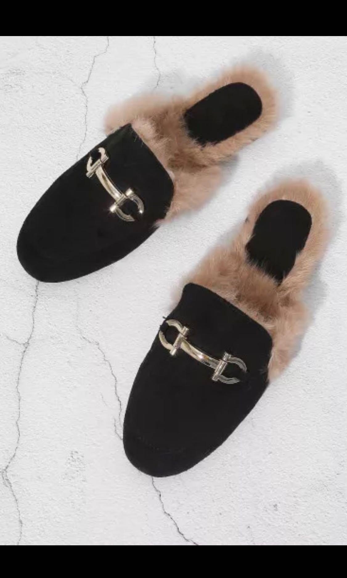 loafer mules with fur