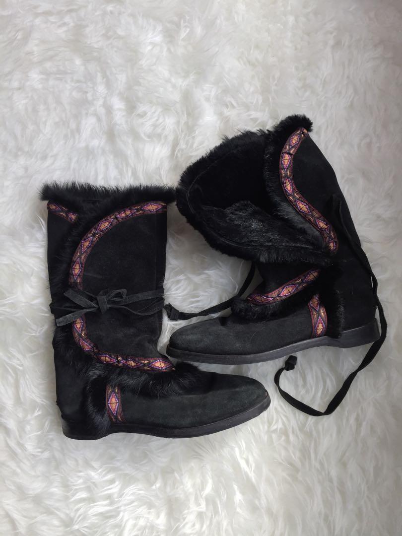 black furry boots