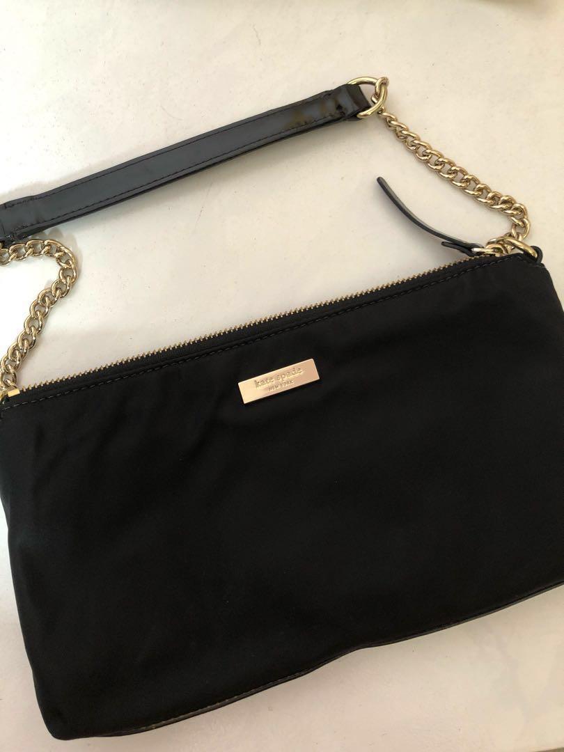 Kate Spade Black Clutch Bag with Gold Chain, Women's Fashion, Bags &  Wallets, Clutches on Carousell