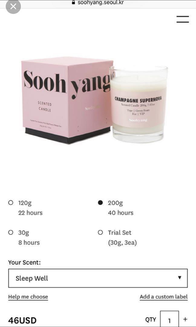 Soohyang scented candle 200g (40hours) from Korea, Furniture & Home