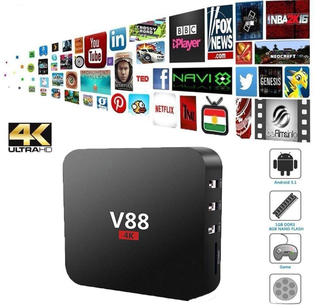 1 V88 Tv Box Rk3229 Quad Core1g 8g 64bits Android Tv Box Android 7 1 Hdmi2 0 Wifi 4k Iptv Box Electronics Others On Carousell