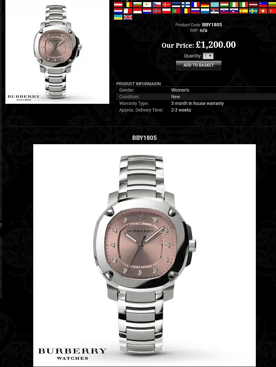 burberry diamond dial bracelet watch 34mm