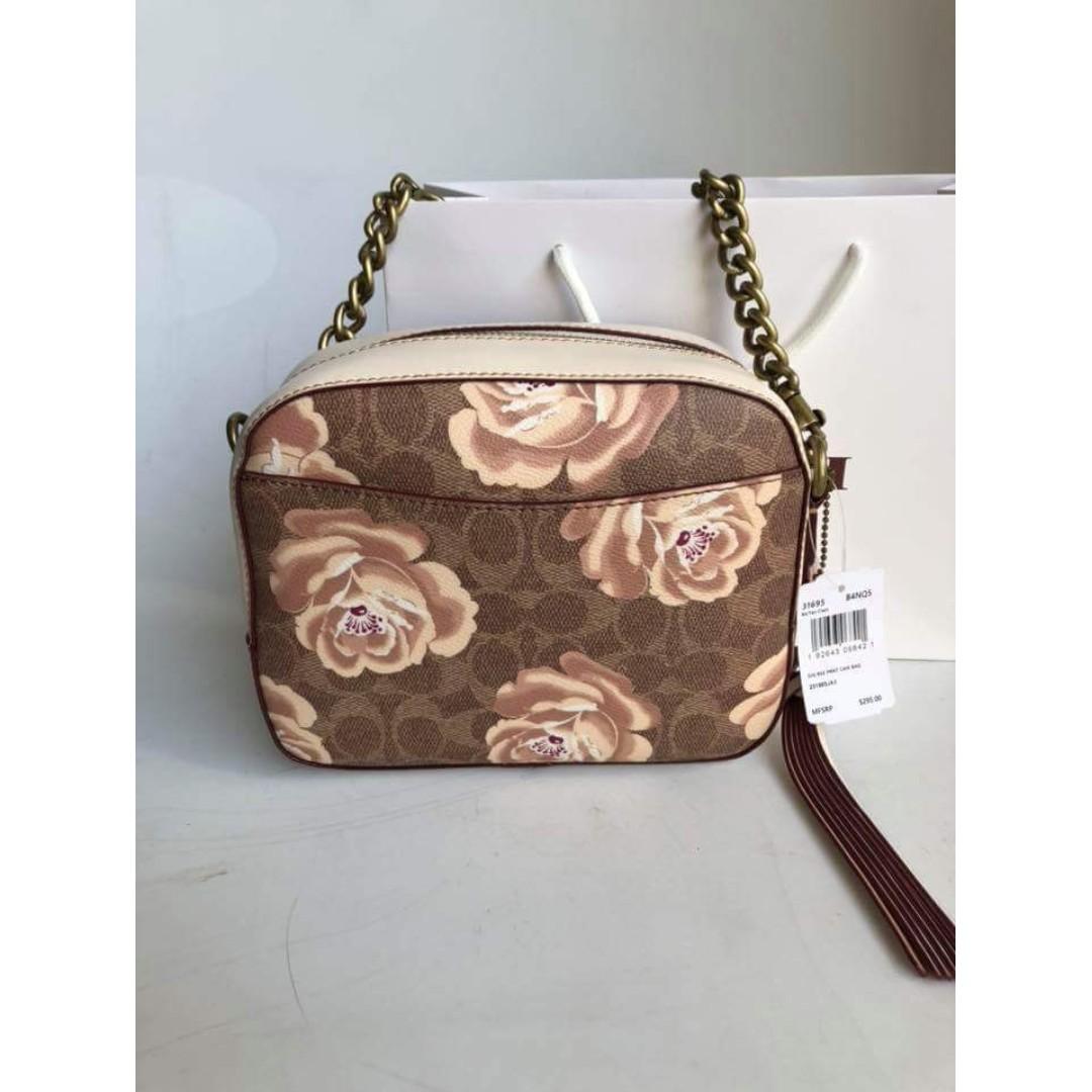 coach rose print camera bag