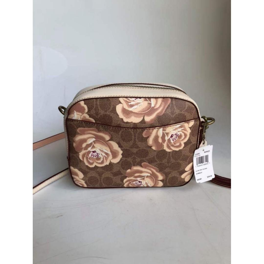 Coach signature rose print camera bag online