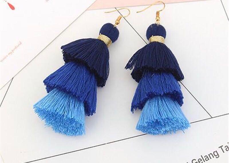 Blue ombre tassel earrings hotsell