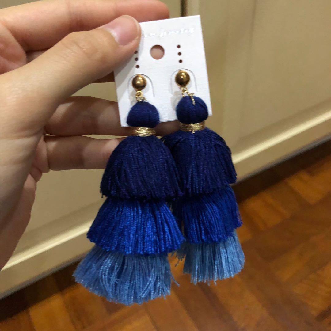 Blue ombre tassel earrings online