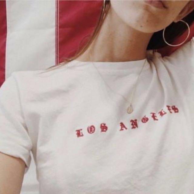 Brandy Melville Los Angeles Embroidered Top Red And White Jamie