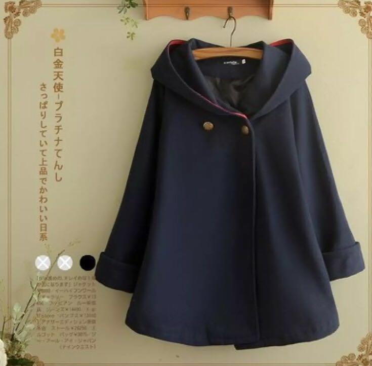 Japanese style red cute cape hooded woolen coat