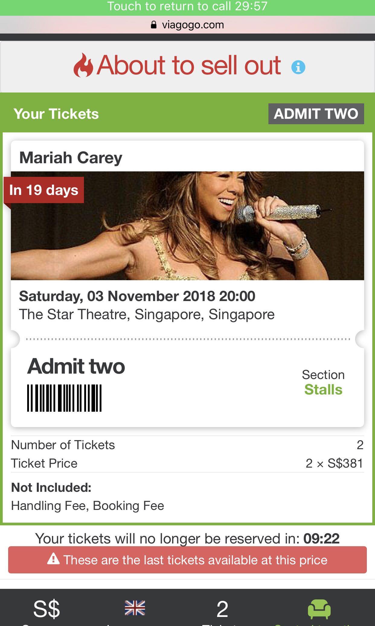 Mariah Carey Concert tickets, Tickets & Vouchers, Event Tickets on