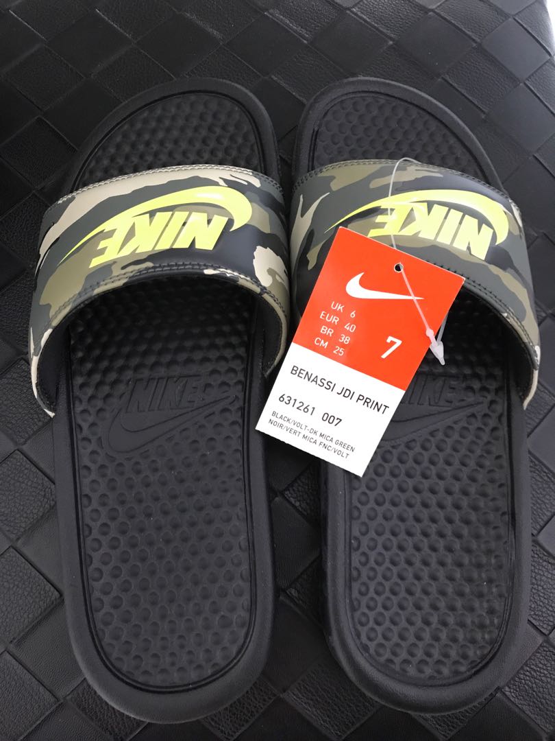 nike slippers green and black