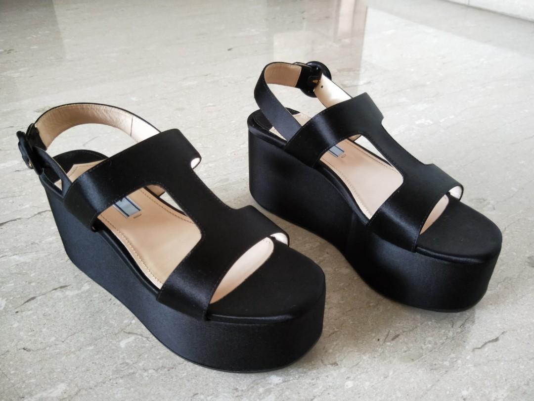 black satin wedge shoes
