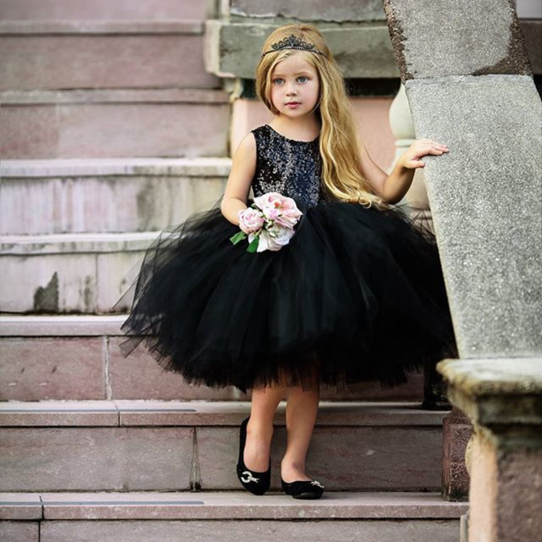 ️STOCK - BLACK SEQUIN SPARKLE TULLE FROCK BIRTHDAY PARTY DRESS TODDLER BABY GIRLS KIDS ...