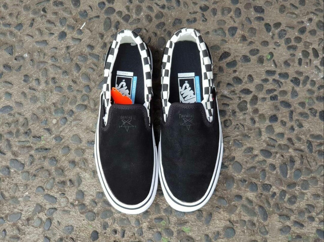 vans slip on thrasher checkerboard