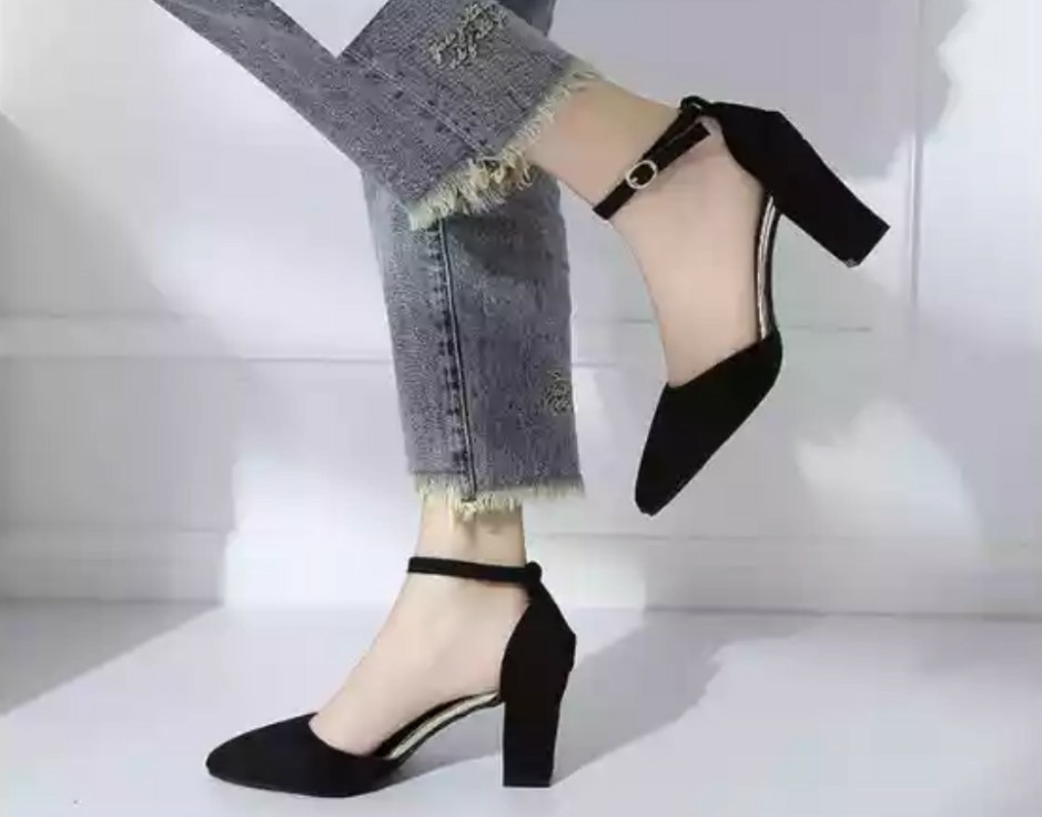 black covered heels