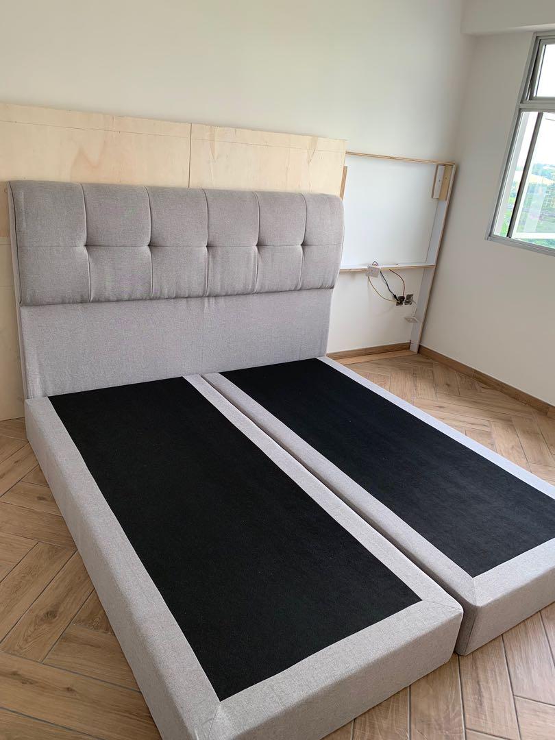 Brand New Sealy Grey Fabric King Size Bedframe Furniture Beds Sealy Grey Fabric King Size Bedframe
