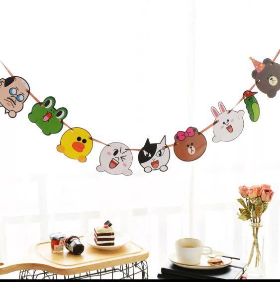 Line Friends Happy Birthday Banner Party Bunting Brown Cony Sally