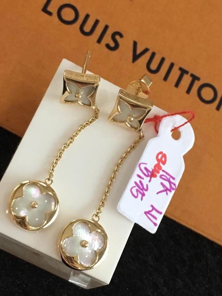 Louis Vuitton Color Blossom Dangle Earrings Genuine 18K GoldMother of