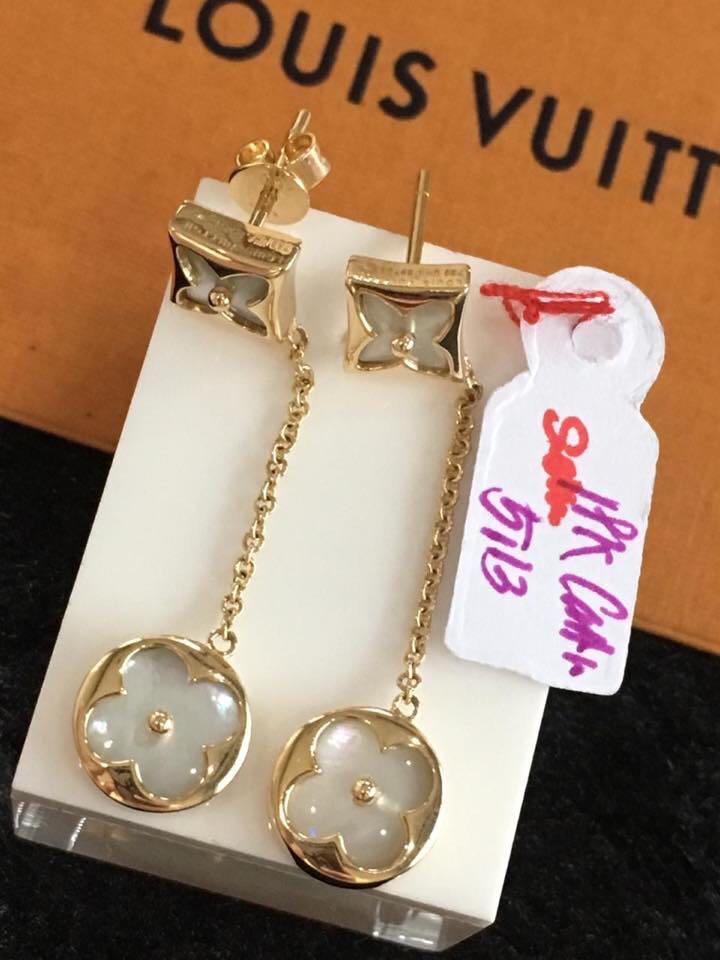 Louis Vuitton Color Blossom Dangle Earrings: Genuine 18K Gold|Mother of Pearl, Luxury ...