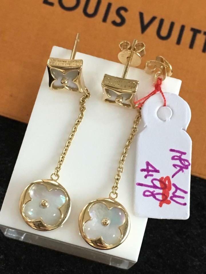 Louis Vuitton Color Blossom Dangle Earrings Genuine 18K GoldMother of