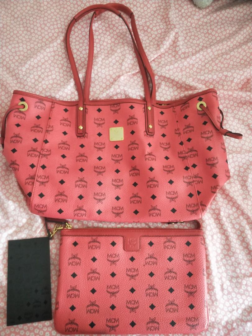 Red mcm hotsell duffle bag