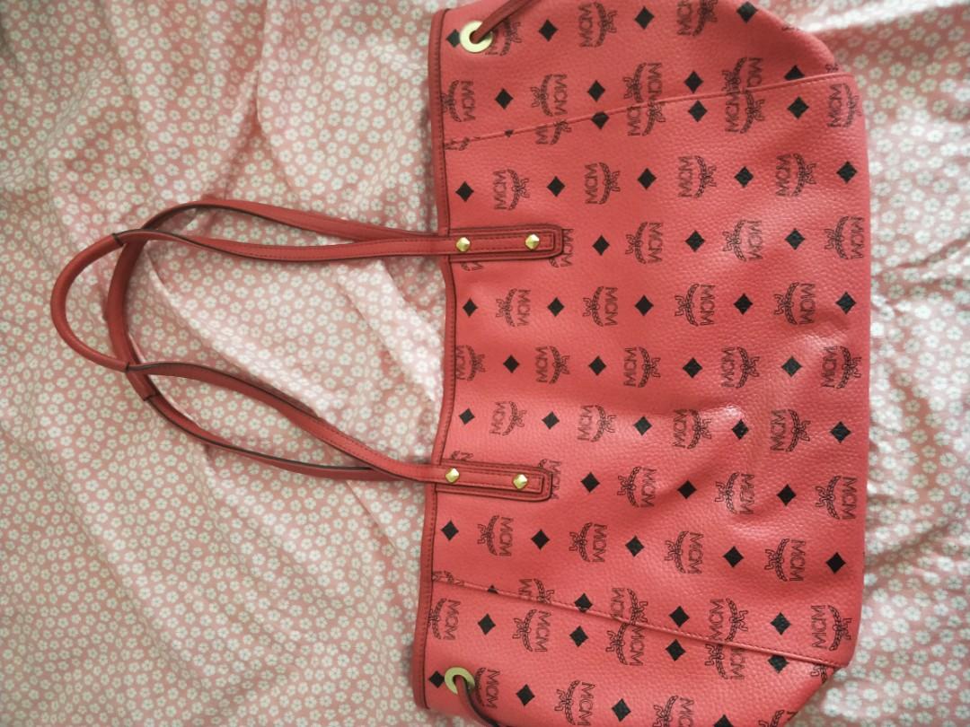 Authentic MCM Reversible Tote Bag Red Dk Pink Sm shoulder bag