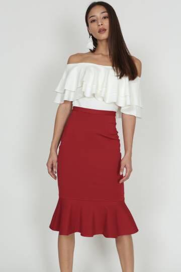 MDS MERMAID PENCIL SKIRT IN OXFORD BLOOD RED IN SIZE XS Women s
