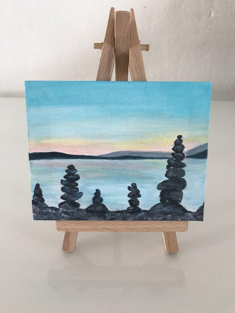 Mini Canvas Acrylic Painting Balinese Stone Design Craft Art