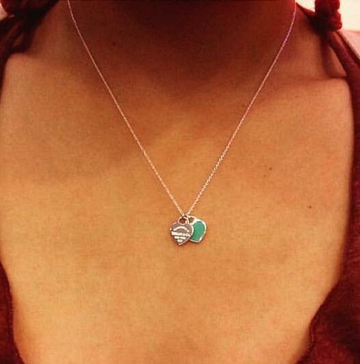 return to tiffany mini double heart tag pendant in silver with enamel finish