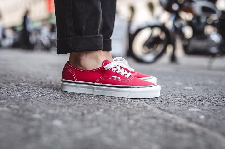 Red authentic vans cheap on feet