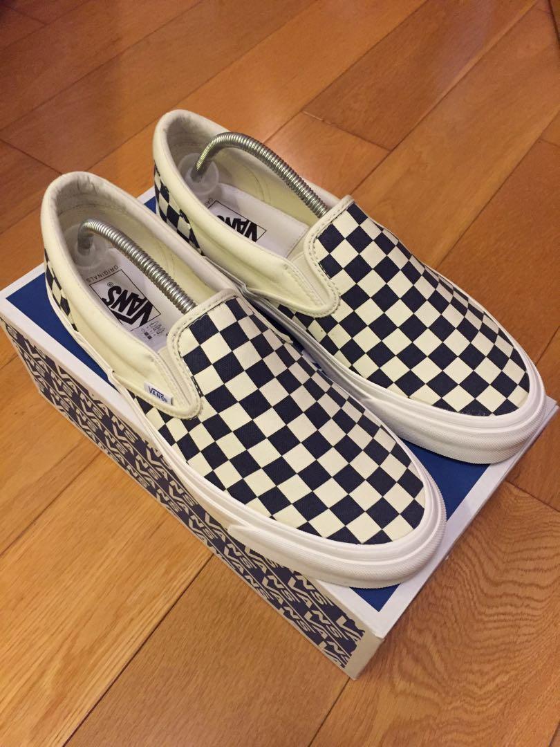 VANS VAULT OG CLASSIC SLIP ON LX WHITE & NAVY CHECKERBOARD 格仔藍