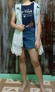 BUNDLE cropped top, denim vest, shorts, palazzo pants
