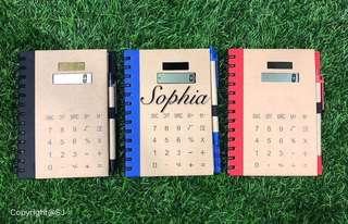 TRENDY & HOTTIEST PERSONALIZED ITEMS '     🎉 4in1 CALCUNOTEBOOK     Personalized notebook with built in solar calculator. & ballpen 🙂  May sticky note din po sa loob.  📌red,blue and black color 📌5x7inches 📌80pages