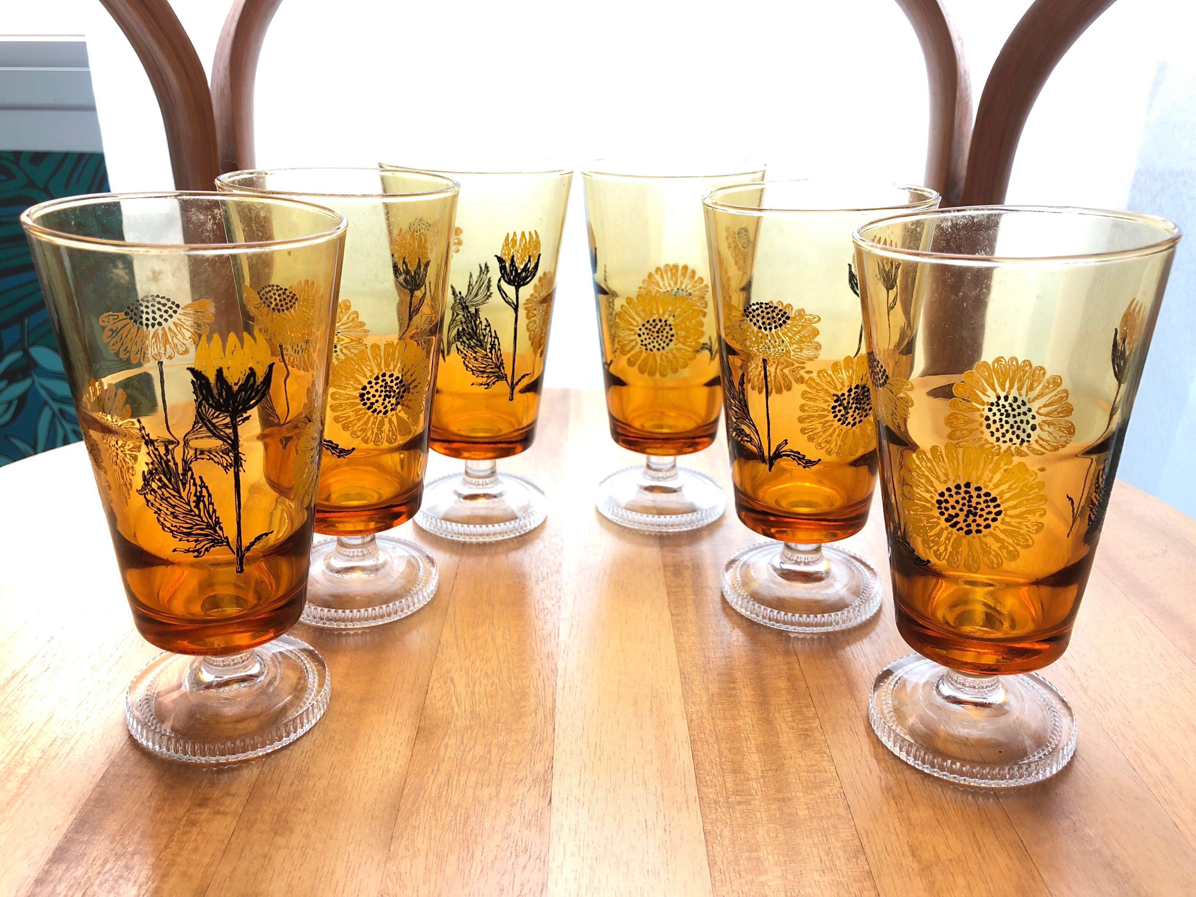 Aderia Footed Drinking Glasses Sunflowers (6pcs), Furniture & Home
