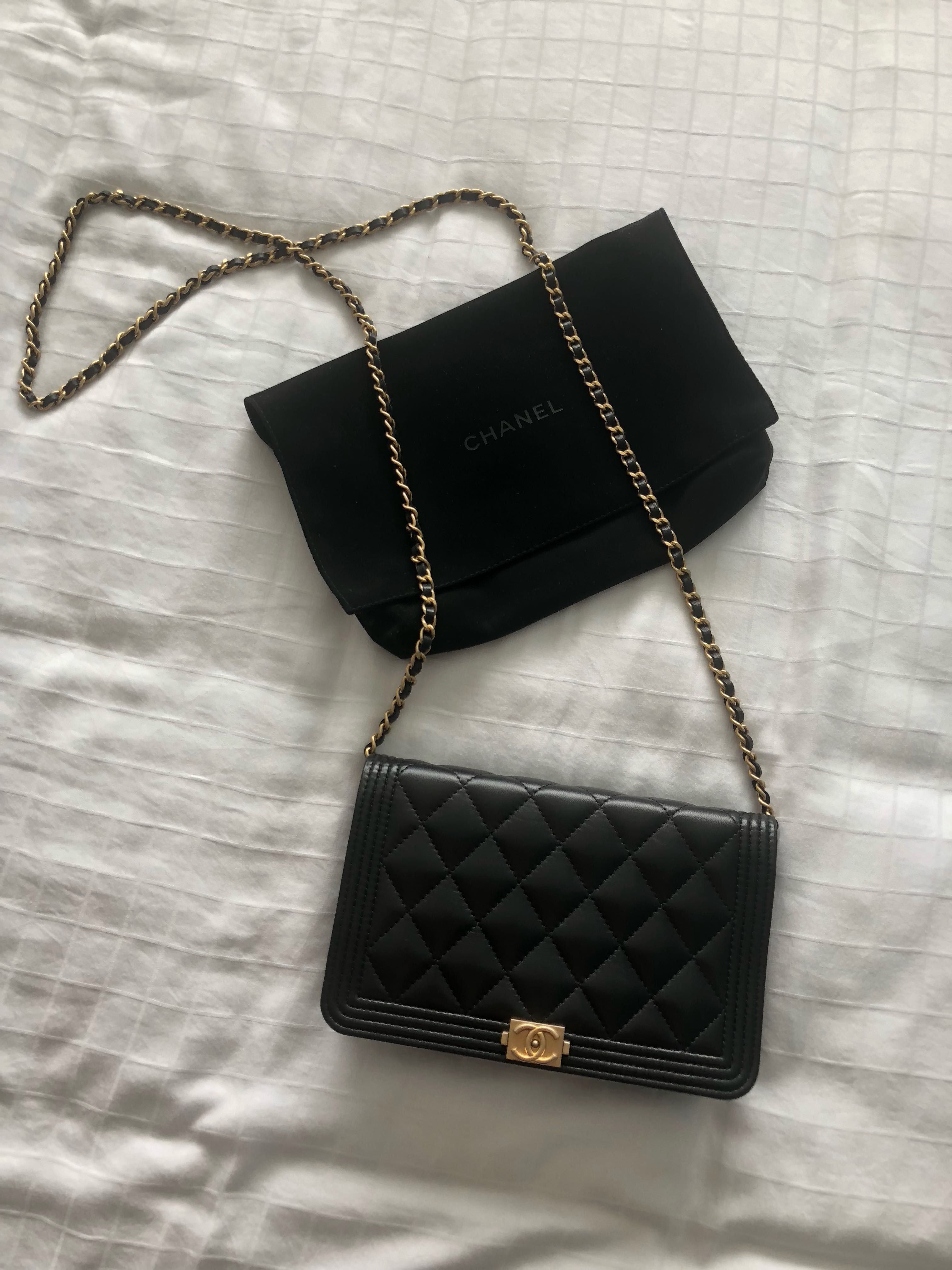 Chanel Pick Me Up 22S Black Wallet on Chain with brushed gold hardware