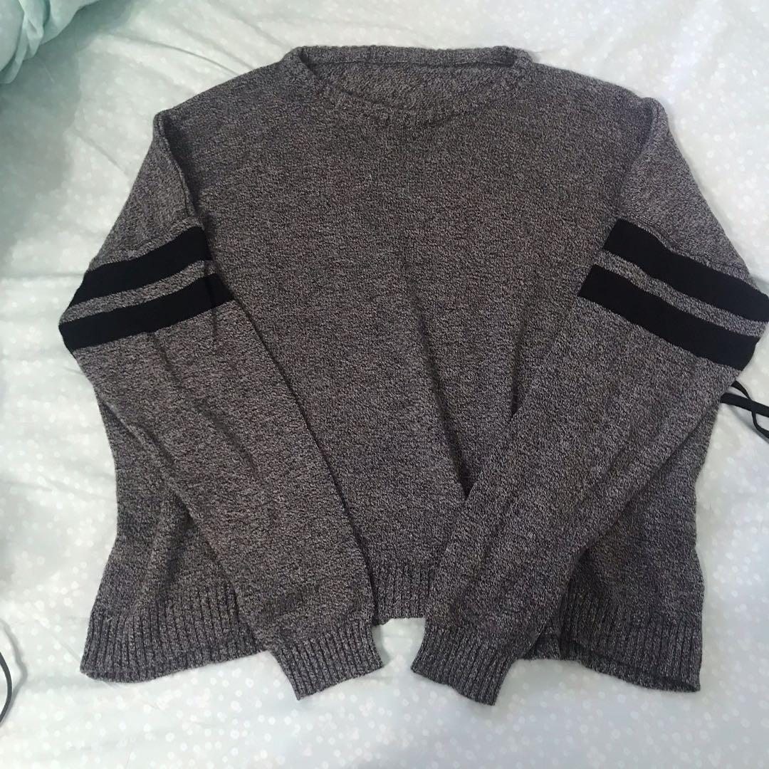 Brandy Melville grey with black stripe sleeve Veena sweater