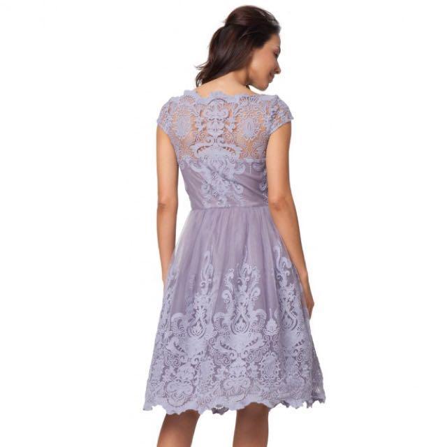 knee length dresses for ladies Asymmetric Neck Floral Satin Midi Dress in Purple 10 main image 0