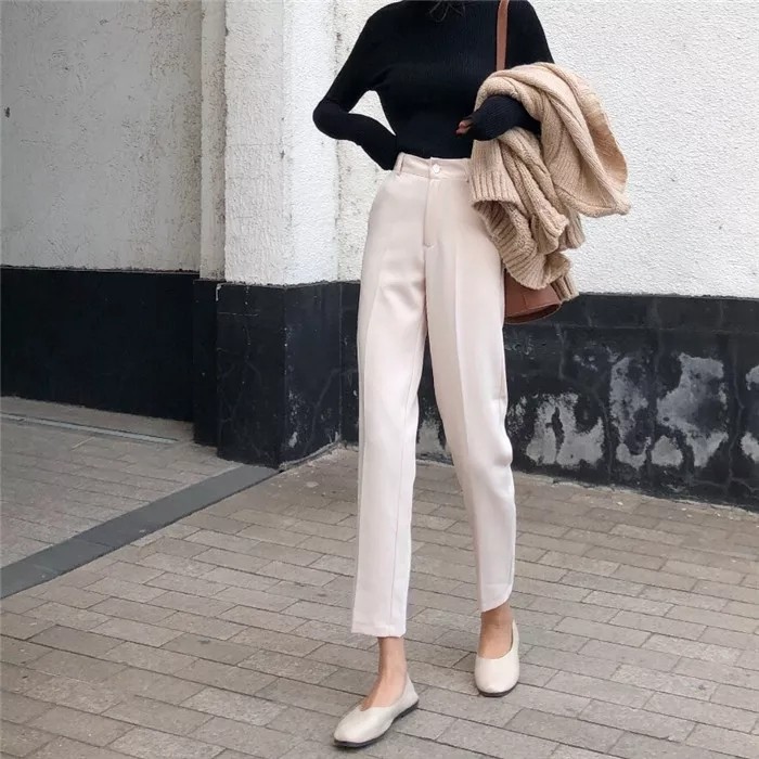 Cream high waisted office pant, Women's Fashion, Bottoms, Other Bottoms on  Carousell