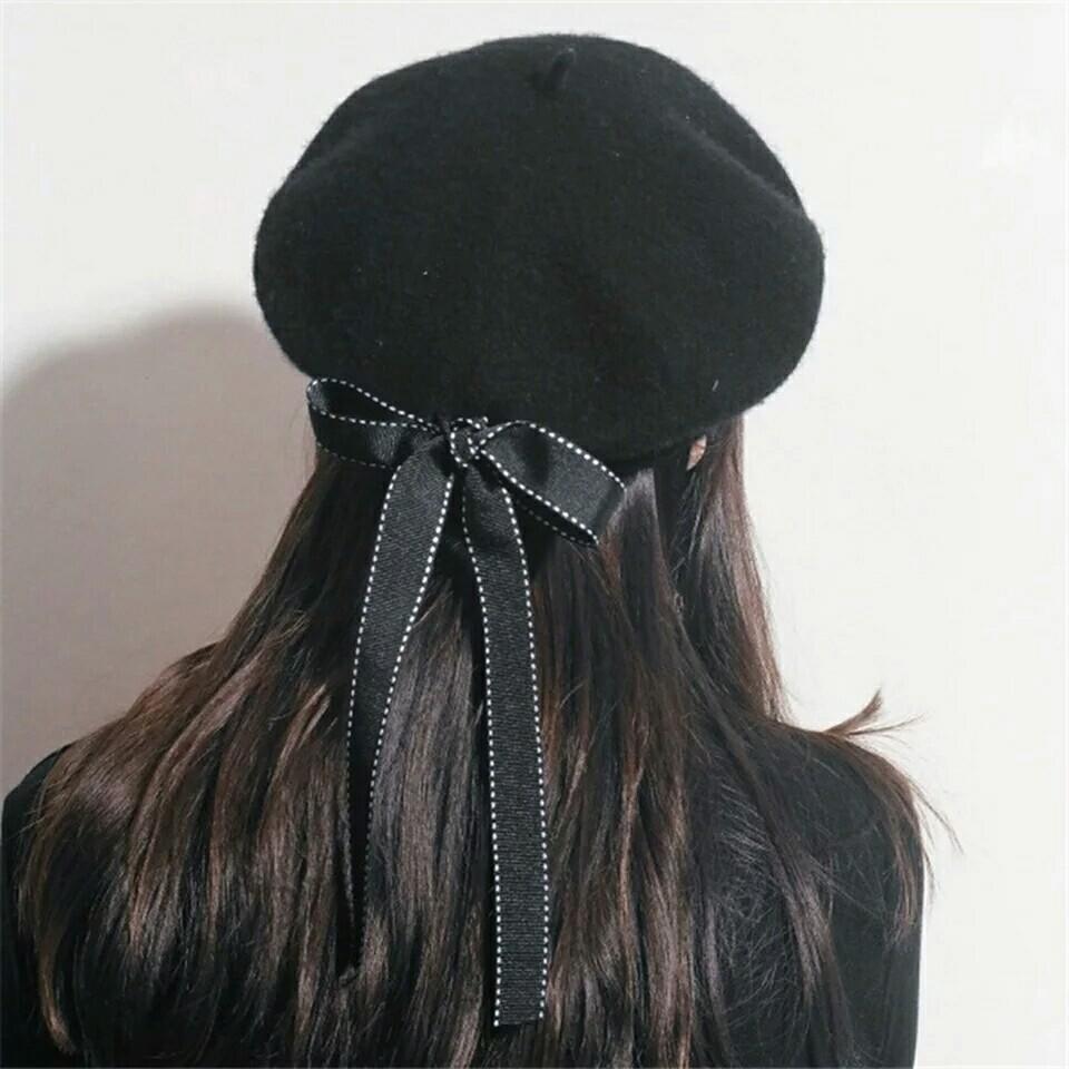 French Style Wool Knitted Classic Beret Hat Women Love Heart
