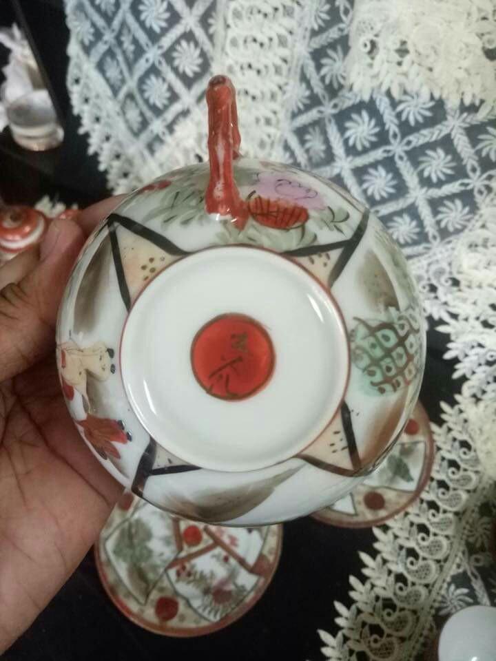 hand painted Kutani antique tea set with Japanese character backstamp