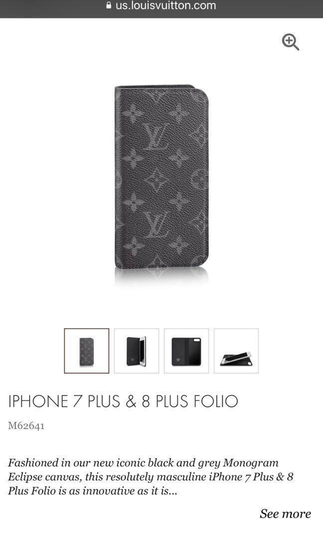 Louis Vuitton Monogram Eclipse Monogram Eclipse Phone Flip Case For IPhone 7  Plus iPhone 7 Plus 8 Plus Folio M62641