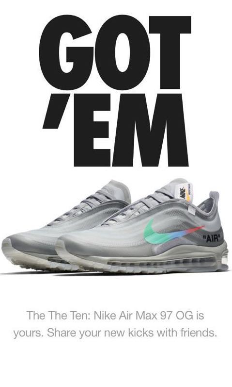 Off White x Nike Air Max 97 Menta UK9 Men s Fashion Footwear