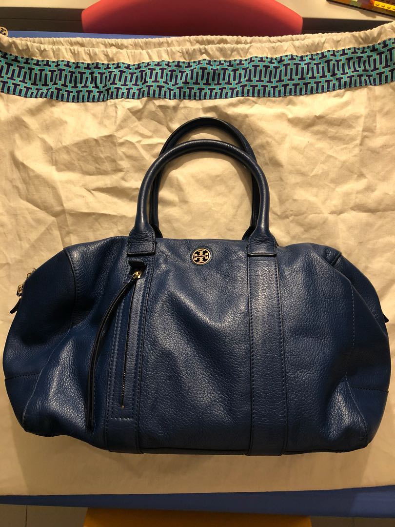 Tory Burch Brody satchel large in blue leather, Fesyen Wanita, Tas & Dompet  di Carousell