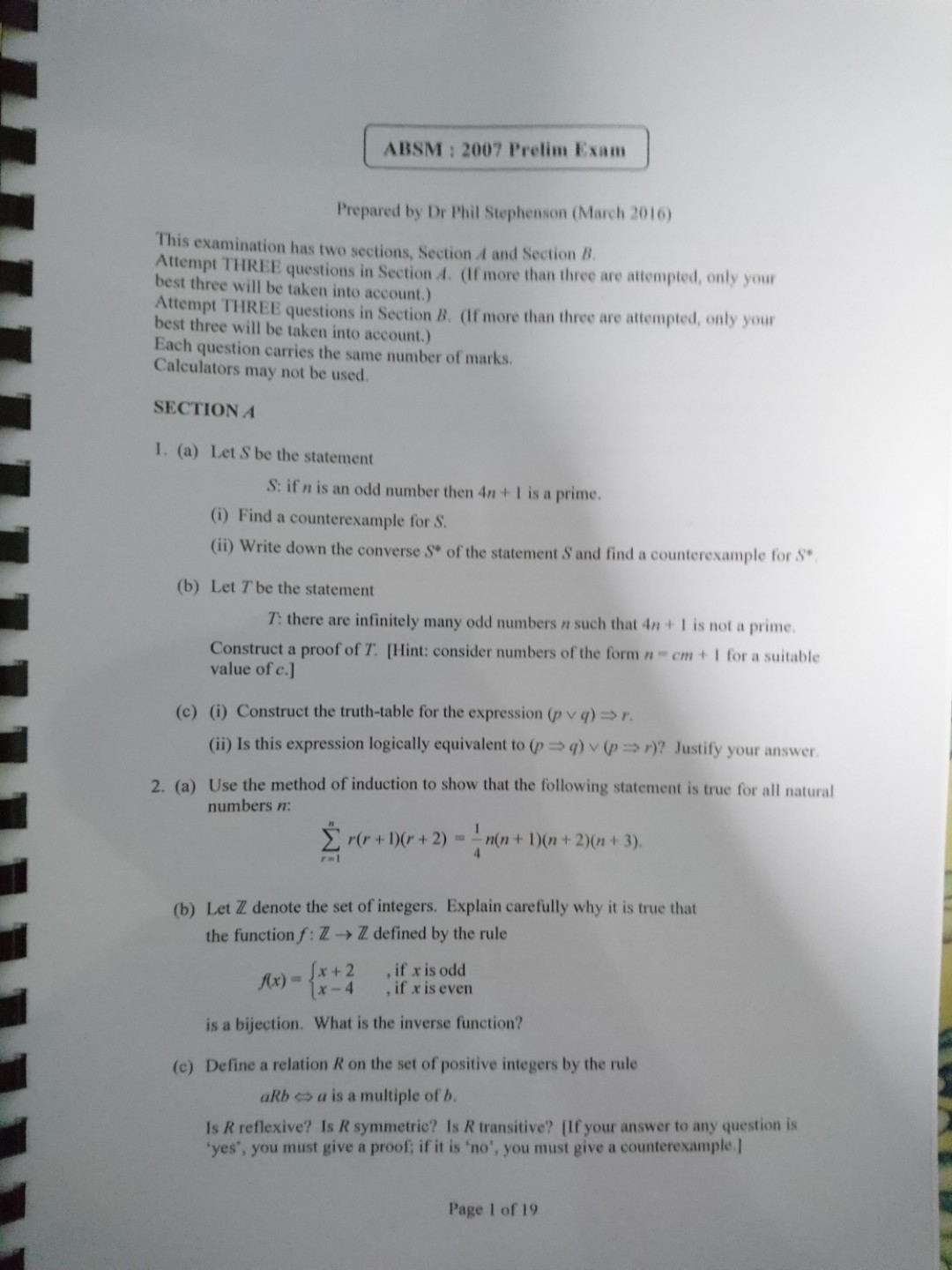 Uol Abstract Mathematics 2007 To 2017 Prelim And Main Exam Paper With Full Solutions Softcopy By Dr Phil Hobbies Toys Books Magazines Assessment Books On Carousell