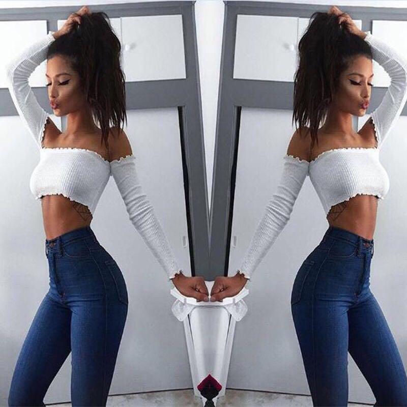 White Off Shoulder Top Crop Long Sleeve Po Tumblr Women S Fashion