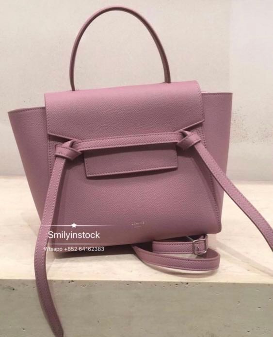 The Celine Grained Calfskin Nano Belt Bag in Antique Rose is the