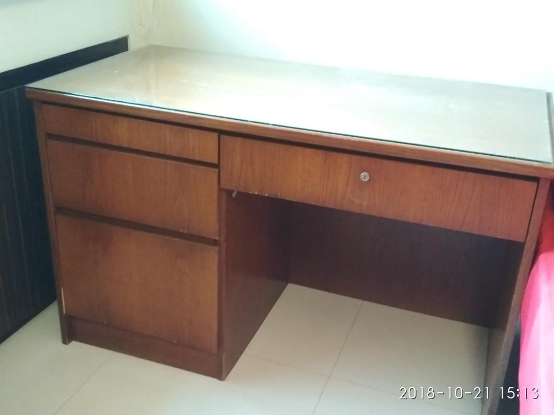 Free Cherry Wood Colour Study Table With Glass Top Furniture