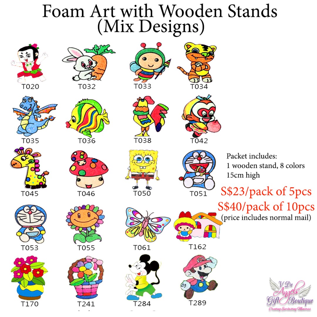 Foam Art with Wooden Stands Mix Designs, Hobbies & Toys, Books