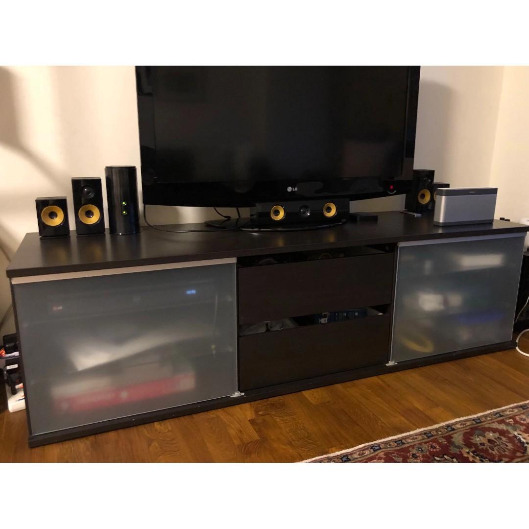 Ikea Besta Tv Bench With Glass Doors And Glass Shelves Furniture Tables Chairs On Carousell