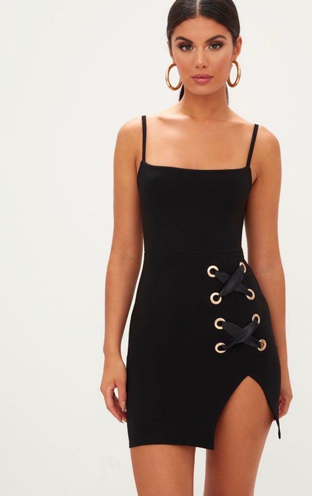 pretty little thing black bodycon dress