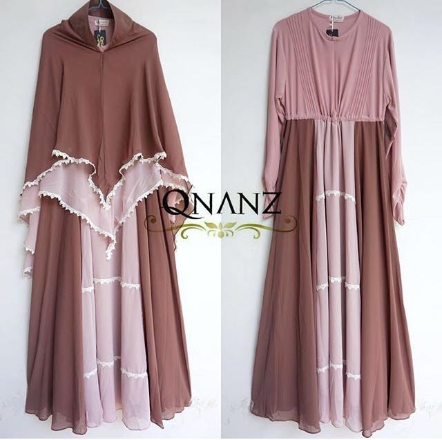 Qnanz 1 Set Syari Dress Jilbab Fesyen Wanita Muslim Fashion Gaun Di Carousell